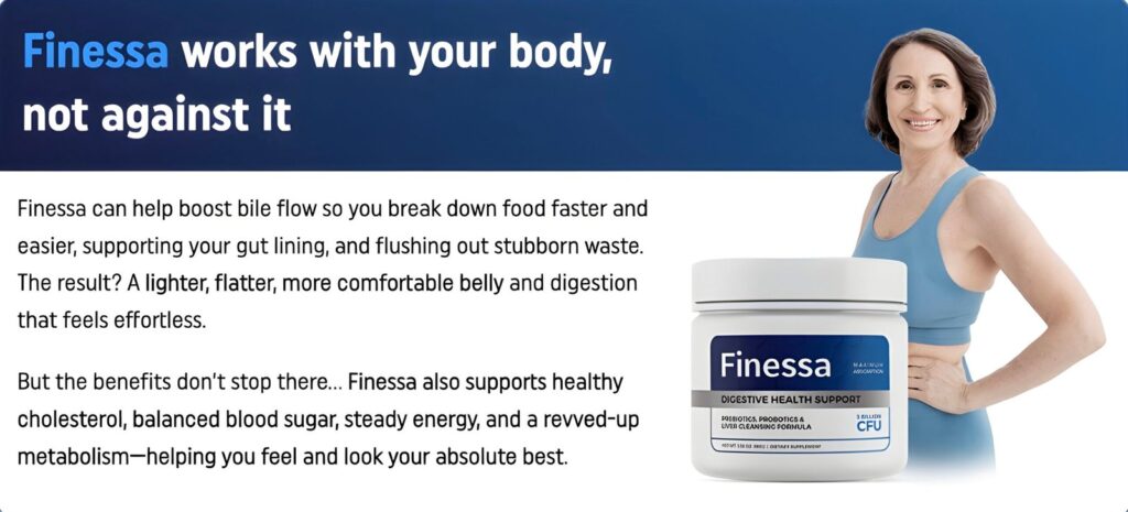 product banner showing how the finessa work with image of finessa bottle and a women